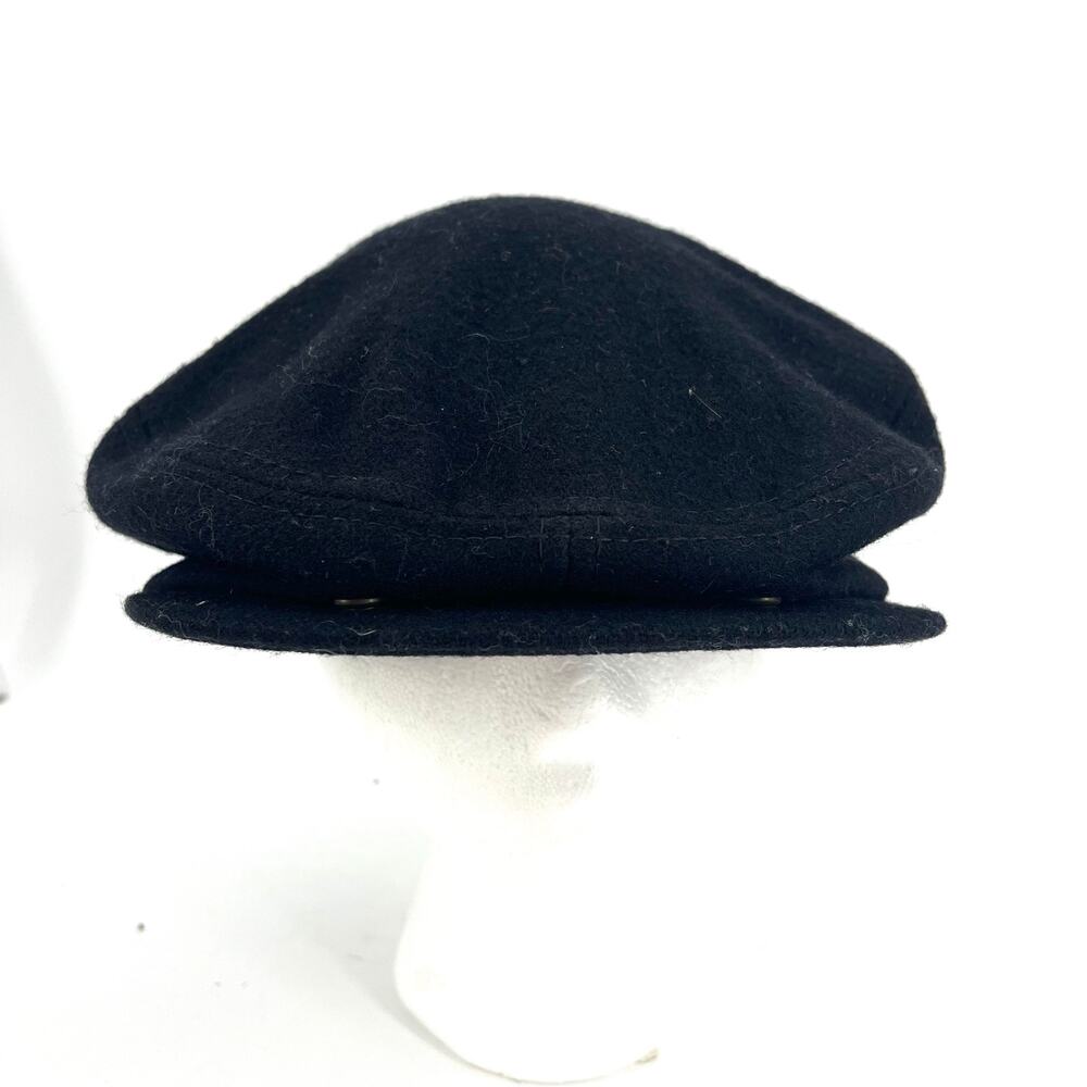Dorfman Pacific Vintage Black Wool Peaked Flat Cap XL Newspaper Boy - Picture 2 of 6